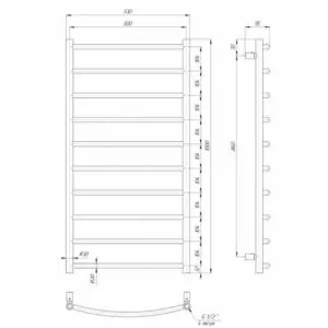 Calorifer baie Uscator prosop cu apa Clasic 10 elementi, Inox