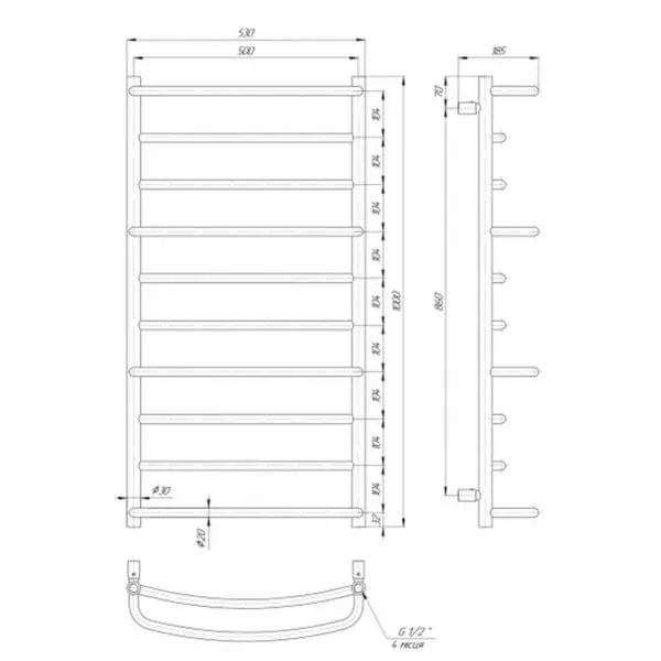 Calorifer baie uscator prosop cu apa Cascada 10 elementi, Inox