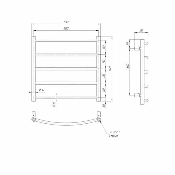 Uscator prosop cu apa Clasic 5 elementi, Inox